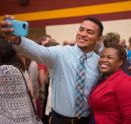 Lucas Garces Soliman takes a post-Commencement selfie with biology instructor Marelby Mosquera.