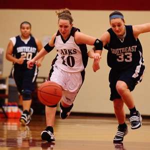 Sophomore Jessica Coffman chases a loose ball in action earlier this season.