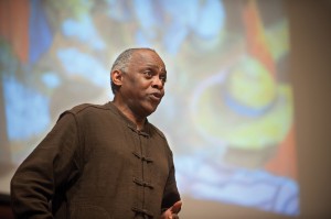 Tony Brown sings at a Hesston College "Common Threads" program