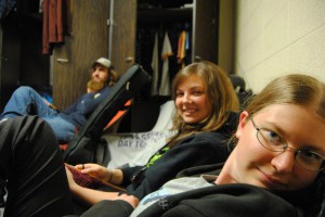 students relax in an Erb Hall dorm room