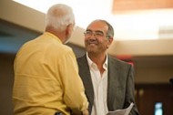 Chemistry professor Jim Yoder (left) visits with Gene Zaid ’71.