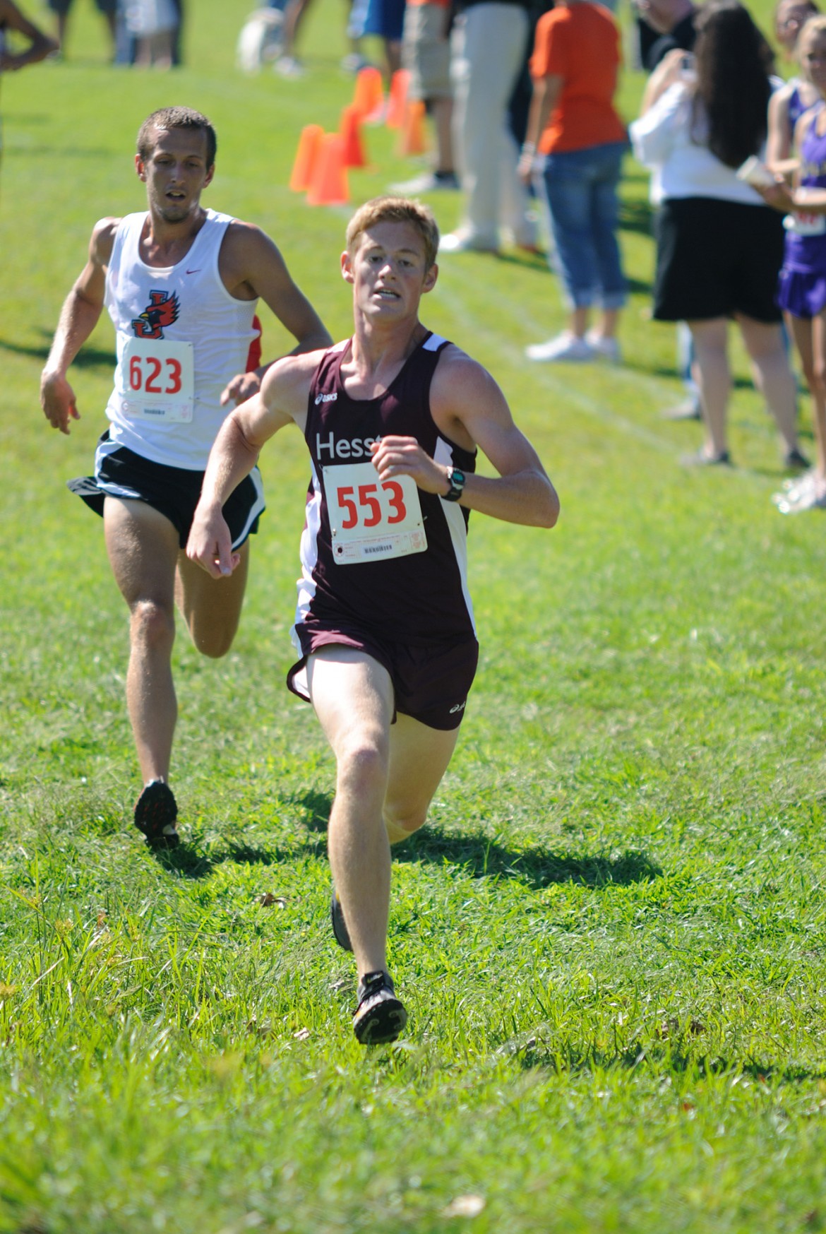 Hesston College men's cross country action photo - Kenny Graber