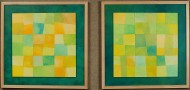 Spring Fields Patchwork #1 by Ken Gingerich, diptych, acrylic on masonite