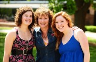 Kelsey Schrock of Wellman, Iowa, (left) and Liz Miller, class of 2010, (right) celebrate Schrock’s graduation with faculty member Karen Sheriff LeVan (center).