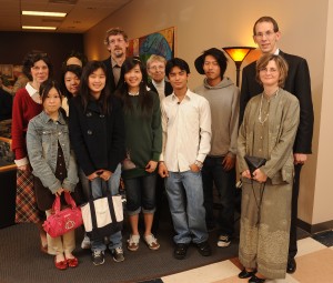 The Hershberger family poses the Hesston College international students