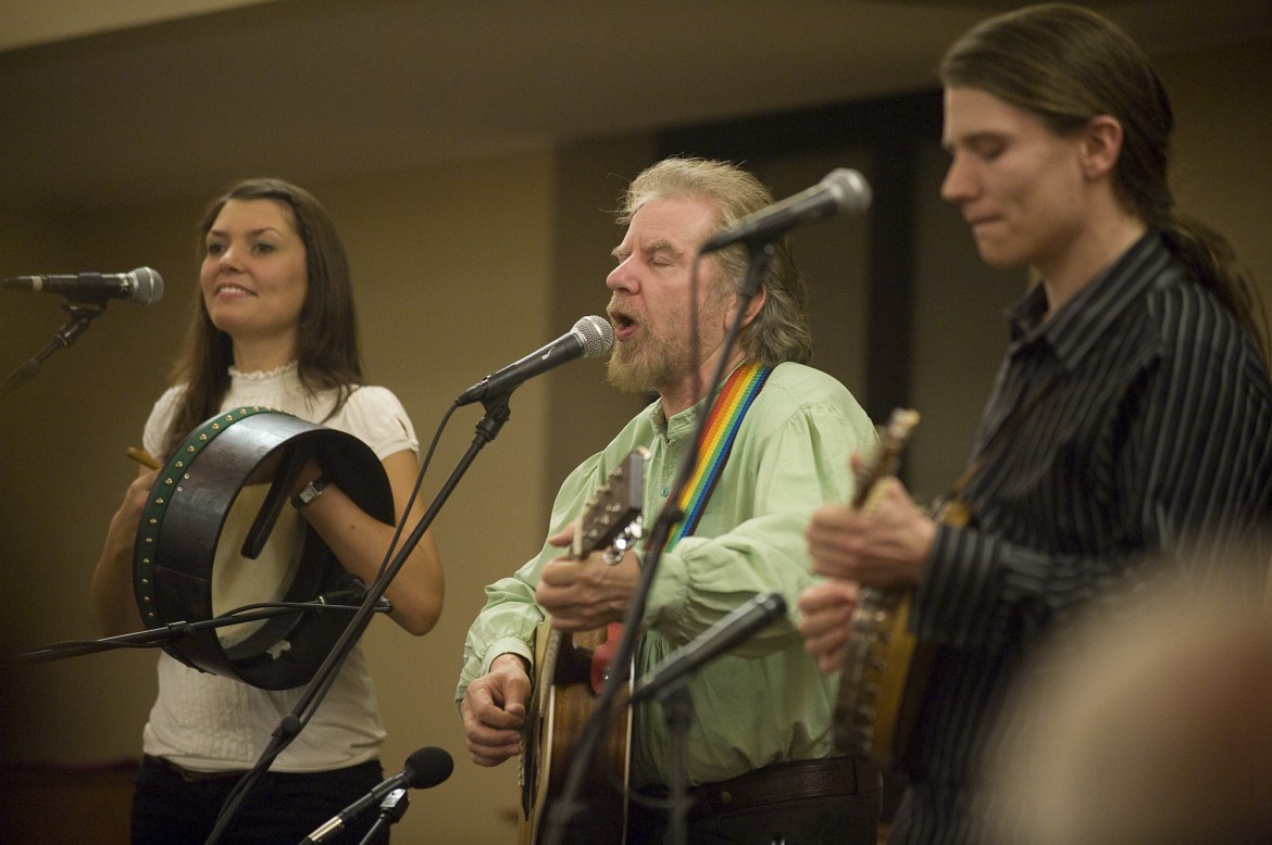 Moya, Tommy, and Fionán Sands perform during their February 24 concert at Hesston College.