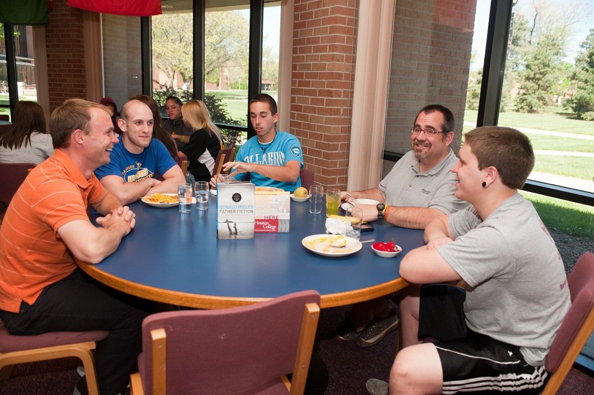 From left, Jeron Baker, Tyler Jones, David Tedone, Kevin Wilder and Josiah Simpson enjoy each other’s company during their last weekly Thursday lunch meeting.