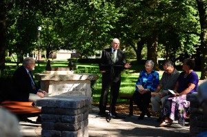 Melvin Schmidt speaks at the Freedley Schrock Memorial dedication