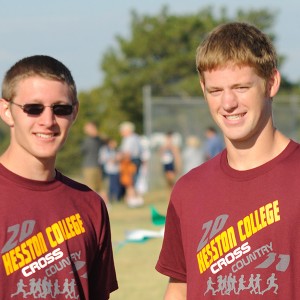 Hesston College men's cross country runners Jacob Landis and Kenny Graber