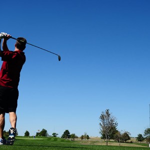 Greg Bontrager tees off.