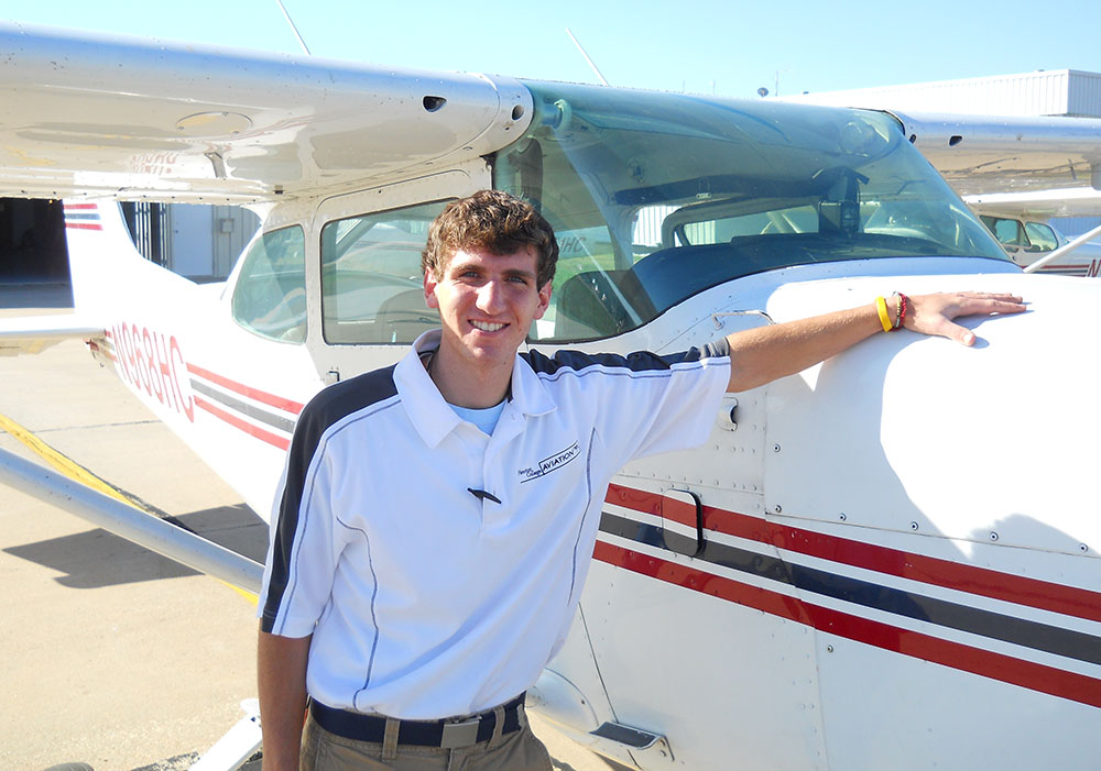 Adam Heisey, a freshman in Hesston College’s aviation program, earned his private pilot license Feb. 26.