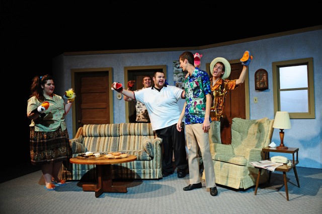 The cast of the fall 2011 theatre production "The Boys Next Door" rehearse a scene.