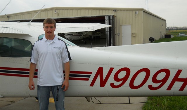 Johnathan Berkholz of Goessel, Kan., acheived his first solo flight through Hesston College's aviation program.