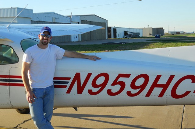 Nathan Holmes of Elbing, Kan., achieved his first solo flight through Hesston College's aviation program.