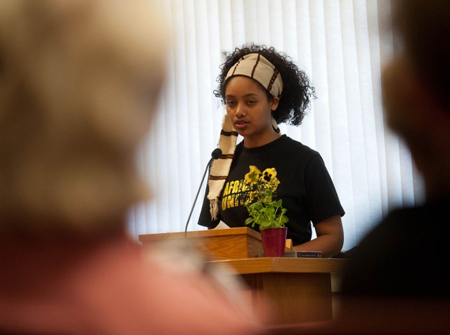 Freshman Zenawit Nerae (Addis Ababa, Ethiopia) presents about the traditions and religions in her home country.