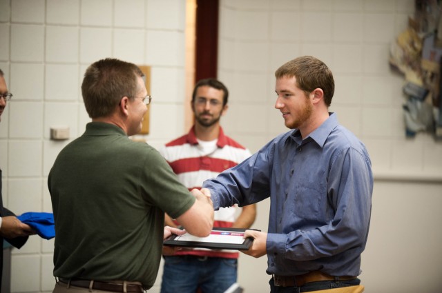 Josh Musser (Newport News, Va.) is recognized as part of the Disaster Management program by director Russ Gaeddert.