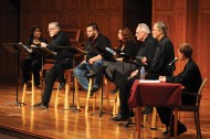 Reader’s theatre members perform PASSION, stories of Israeli and Palestinian peacemakers based on recorded dialogues written by former theatre instructor Robert Hostetter, as part of the Performing Arts Showcase.