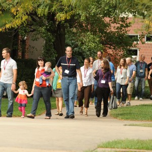 Members of the class of 2002 see changes and updates on a campus tour. More than 500 alumni and friends were on campus for the weekend.