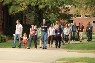 Members of the class of 2002 see changes and updates on a campus tour. More than 500 alumni and friends were on campus for the weekend.