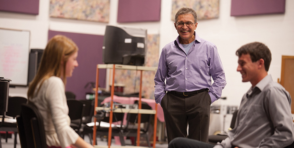 Ron does a singing exercise with Emerencia Dudas ’13 (Walbridge, Ohio) and Broxton Busenitz ’13 (North Newton, Kan.).