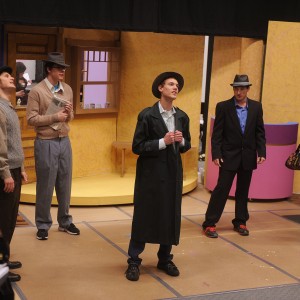 Hesston College students rehearse a scene from the spring musical “She Loves Me.”