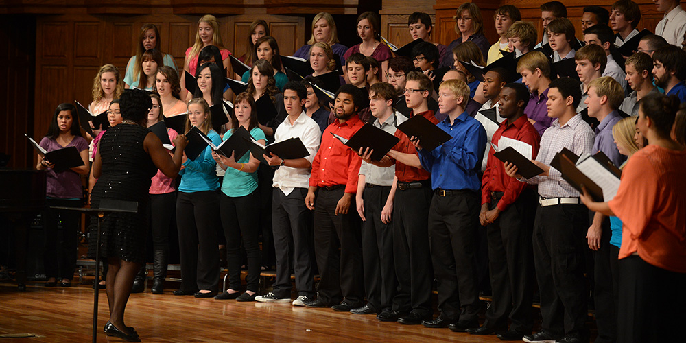 Hesston College and Bluffton (Ohio) University perform at "A Celebration of Gospel: Music and Worship in the African-American Tradition" at Hesston College.