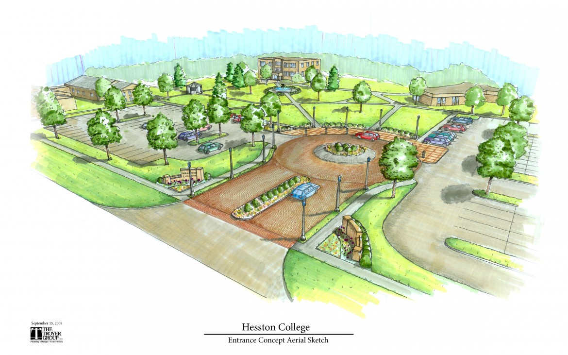 This artist's rendering (The Troyer Group, Mishawaka, Ind.) gives a glimpse of changes coming to Hesston College's north campus entry.