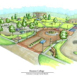 This artist's rendering (The Troyer Group, Mishawaka, Ind.) gives a glimpse of changes coming to Hesston College's north campus entry.