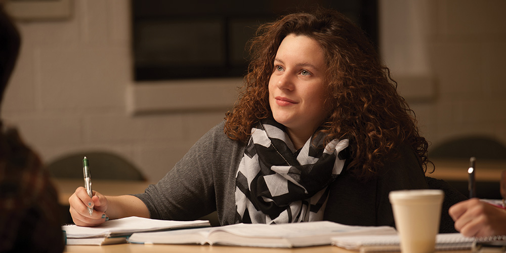 Sarah Hostetler listens to a Calculus II lecture.