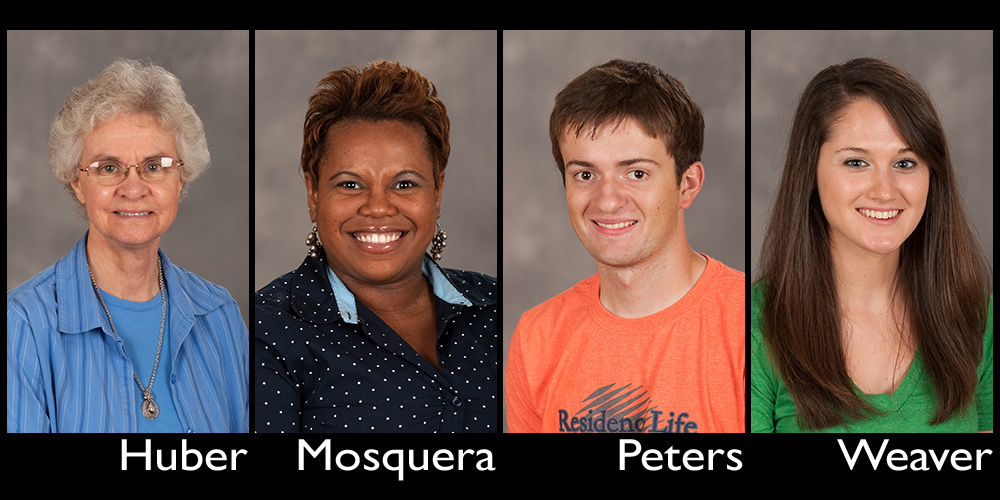 Hesston College 2014 commencement speakers: Joyce Huber, Marelby Mosquera, Nathan Peters, Hannah Weaver