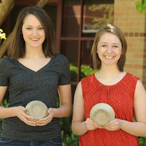 Hesston College sophomores Hannah Weaver (left) and Rebecca Eichelberger (right) were named Larks of the Year during the annual LarkFest Awards ceremony May 2.