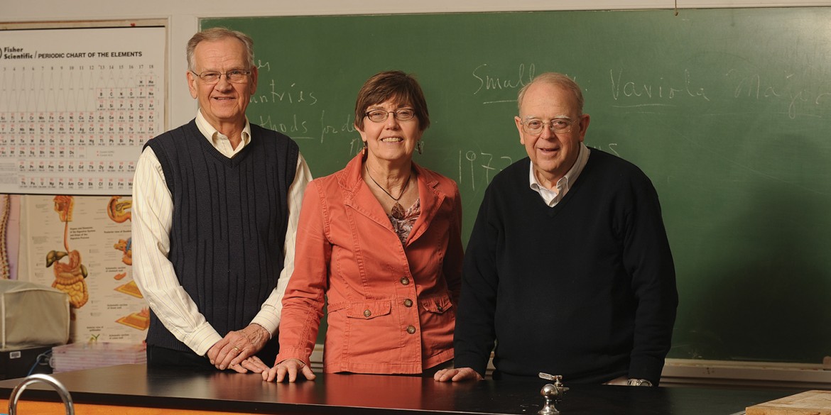 Hesston College retirees Hugo Boschmann, Lorna Harder and Nelson Kilmer