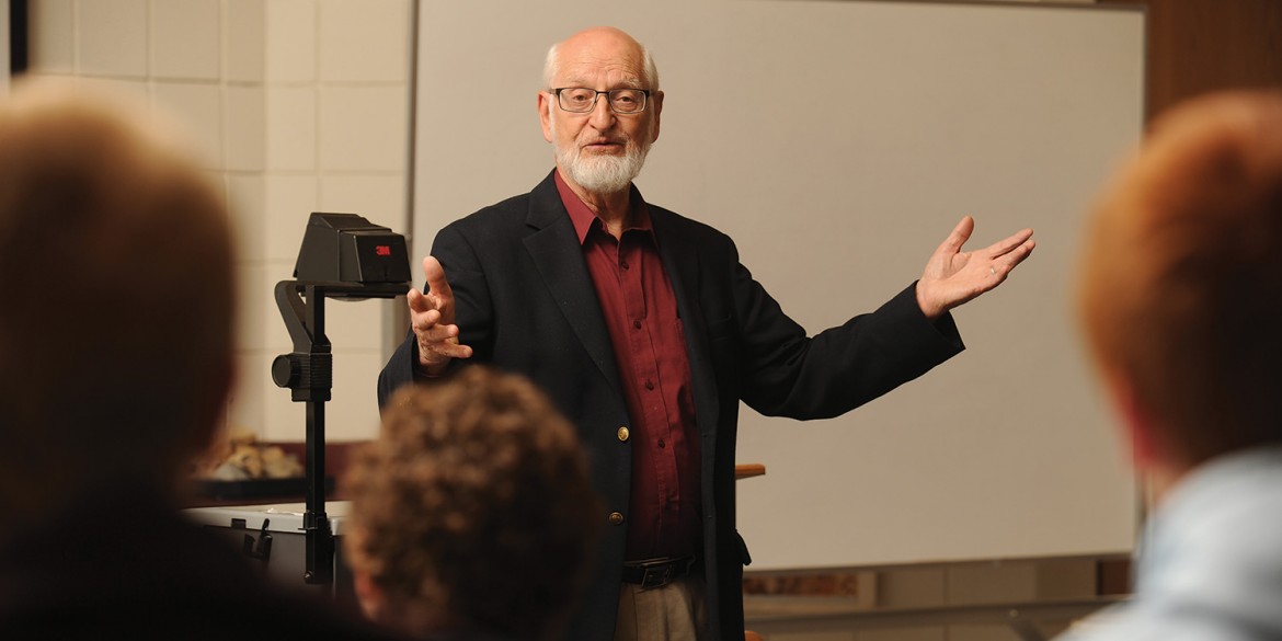 Marion Bontrager teaches his final Biblical Literature class.