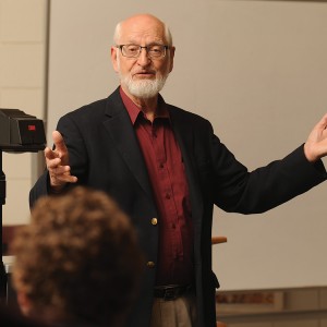 Marion Bontrager teaches his final Biblical Literature class.