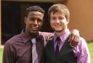 Graduates Nebiyu Bachore ’14 (Kansas City, Mo.) and Nathan Peters ’14 (North Liberty, Iowa) take time for a photo following commencement.