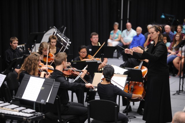 The Hesston College Chamber Orchestra performs in its debut concert Sept. 25 under the direction of Rebecca Schloneger.