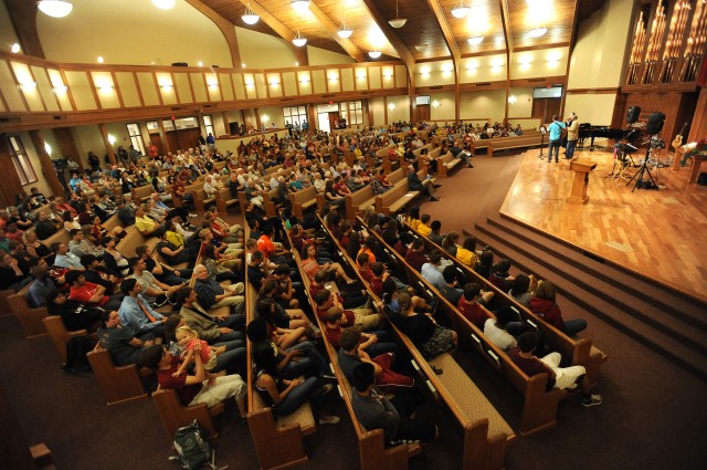 The official opening of Homecoming Weekend 2014 was Friday morning chapel with alumnae Tony Brown '69 and Herm Weaver '79 sharing songs and stories that draw from life experiences that started at Hesston regarding changing perceptions of inclusion and diversity.