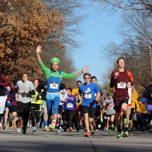 Runners start the Hesston College Howard Hustle Two-Mile Run/Walk during the college’s 2013 Thanksgiving Weekend celebration