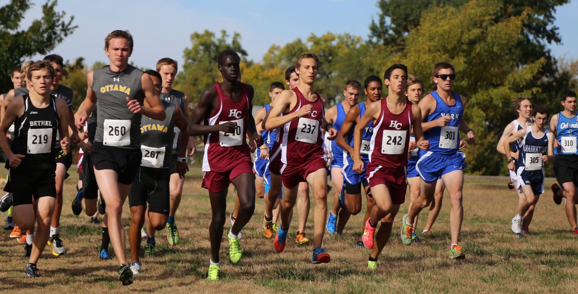 Hesston College men's cross country team at the 2014 Bethel Invitational