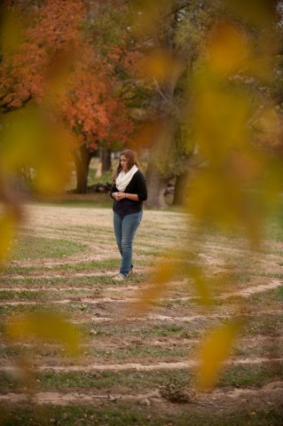 Sophomore Maria Diener walks the college's new prayer labyrinth.