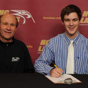 Hesston College Cross Country Coach Gerry Sieber with Jonah Short-Miller