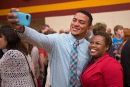 Lucas Garces Soliman takes a post-Commencement selfie with biology instructor Marelby Mosquera.