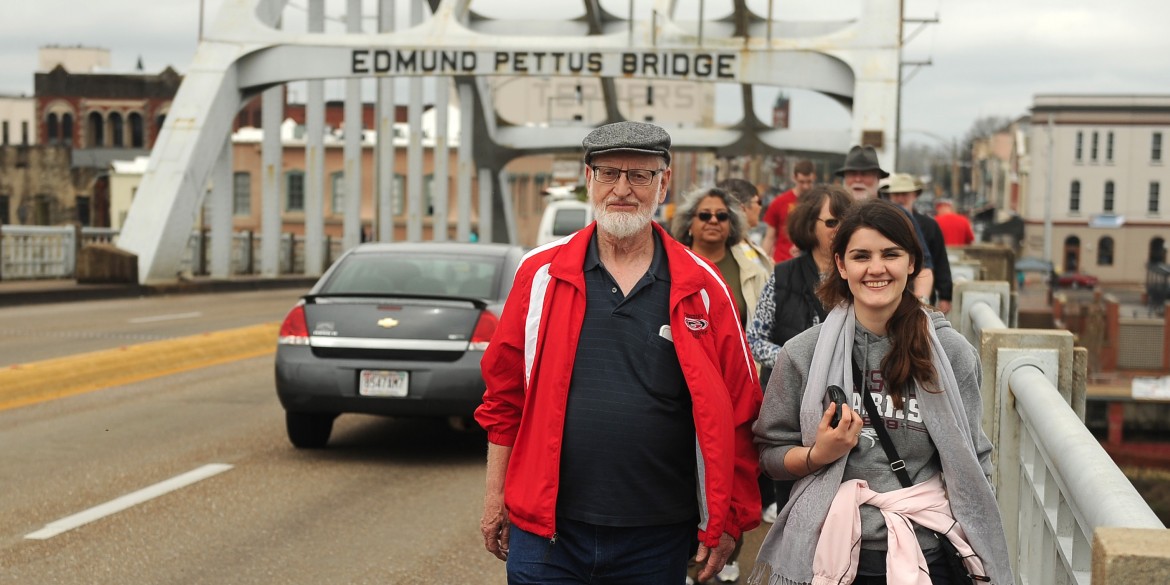 crossing the Edmund Pettus Bridge in Selma, Alabama