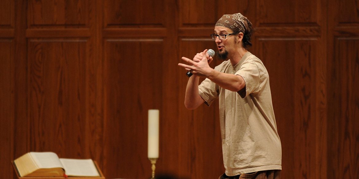 Shane Claiborne speaks during February's Anabaptist Vision and Discipleship Series