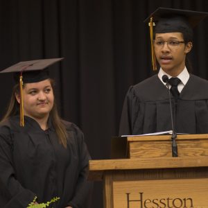 Student speakers Isaiah Crosby ’16 (Ponca City, Okla.) and Emily Kauffman ’16 (Pettisville, Ohio)