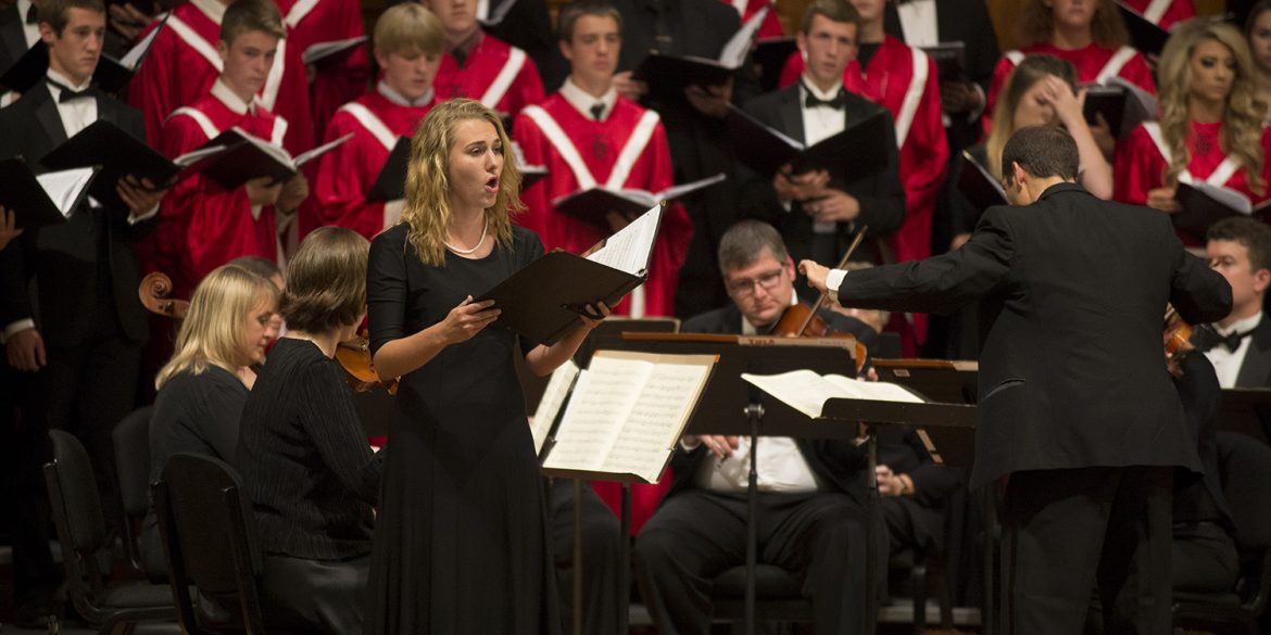 Adele Hofer (sophomore, Greenwood Village, Colo.), performs a soprano solo from Mozart’s “Regina Coeli, KV 108,”