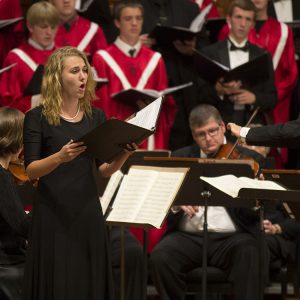 Adele Hofer (sophomore, Greenwood Village, Colo.), performs a soprano solo from Mozart’s “Regina Coeli, KV 108,”