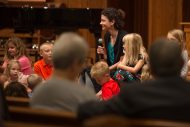 Tara Hershberger leads the children's story during Homecoming worship 2016