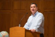Marty Troyer '96 preaches during Homecoming Weekend worship