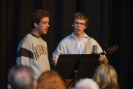 Jonah Short-Miller ’17 (Bellingham, Wash.) and Noah Yoder ’18 (Harrisonburg, Va.) perform at a coffeehouse.